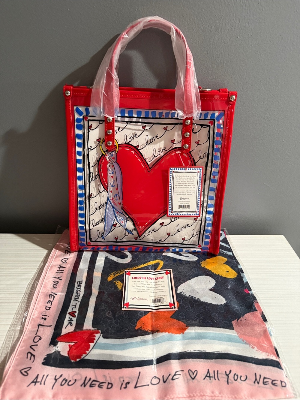Brighton Striped Love Clear Tote Bag $128 scarf $88